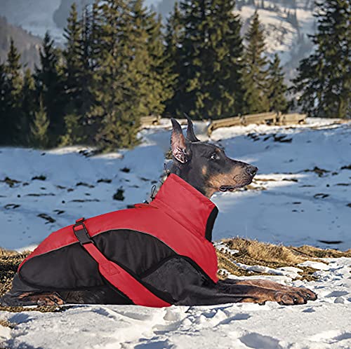 Etechydra Chaqueta de Abrigo para Perros Grandes, Chaqueta de Invierno súper Impermeable para Perro, Chaleco con Agujero para arnés, Ropa Reflectante para Perros con Hebilla Ajustable, Rojo, XL