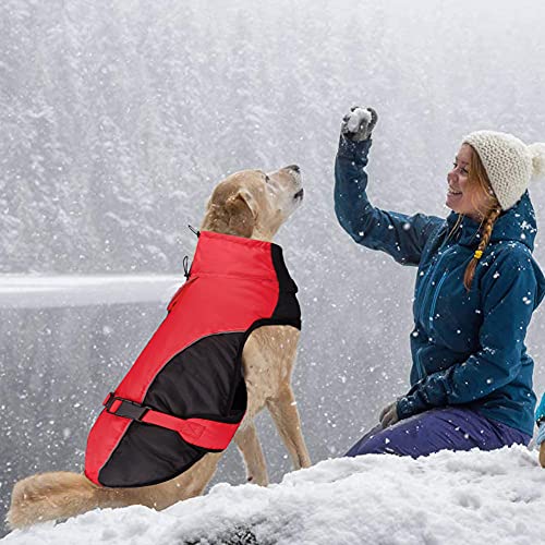 Etechydra Chaqueta de Abrigo para Perros Grandes, Chaqueta de Invierno súper Impermeable para Perro, Chaleco con Agujero para arnés, Ropa Reflectante para Perros con Hebilla Ajustable, Rojo, XL