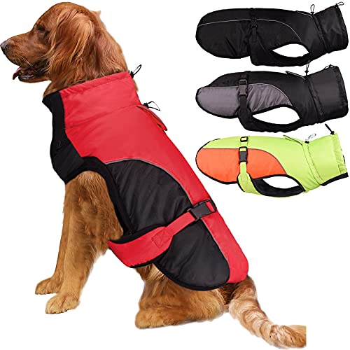 Etechydra Chaqueta de Abrigo para Perros Grandes, Chaqueta de Invierno súper Impermeable para Perro, Chaleco con Agujero para arnés, Ropa Reflectante para Perros con Hebilla Ajustable, Rojo, XL