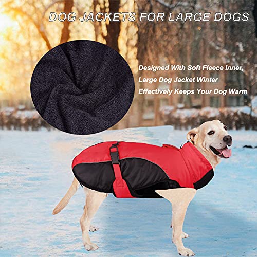 Etechydra Chaqueta de Abrigo para Perros Grandes, Chaqueta de Invierno súper Impermeable para Perro, Chaleco con Agujero para arnés, Ropa Reflectante para Perros con Hebilla Ajustable, Rojo, XL