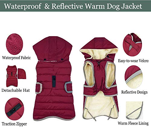 Etechydra Impermeable Chaqueta Abrigada para Perros, Reflectante Abrigo para Perro con Sombrero Desmontable, Invierno Chaleco Felpa Chaqueta Perro Abrigo, XS