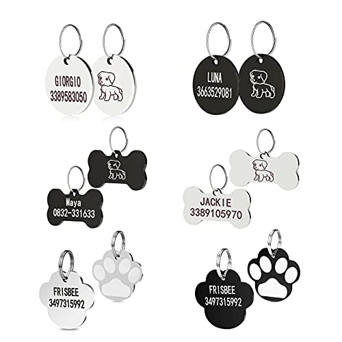 Etiquetas de identificación para mascotas de acero inoxidable , Etiquetas para perros personalizadas ,Texto grabado para gatos y perros con diferentes formas