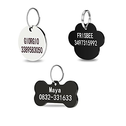 Etiquetas de identificación para mascotas de acero inoxidable , Etiquetas para perros personalizadas ,Texto grabado para gatos y perros con diferentes formas