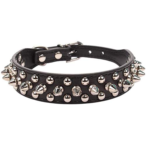 ETOPARS Collar de Cuero para Perro con Tachuelas de Pinchos, Collar para Perro con Remaches de Púas y Tachuelas Ajustables, Collar con Pinchos y Tachuelas