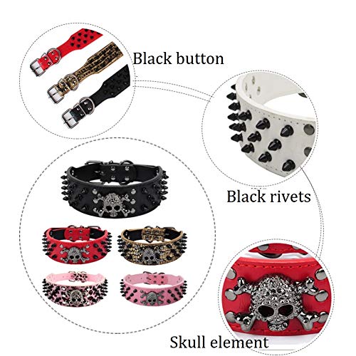 ETOPARS Collar de Perro de Calavera con Remaches, Collar para Perro Grande y Mediano, Collar para Perro de Piel Sintética de Cocodrilo con Remaches Puntiagudos