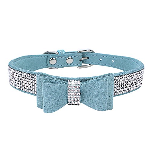 ETOPARS Collar de Perro de Diamantes de Imitación, Lindo Collar de Perro Deslumbrante, Mascota de Diamante de Cristal Collar de Perro Gato, Arnés para Collar de Perro para Mascotas (M, Azul)