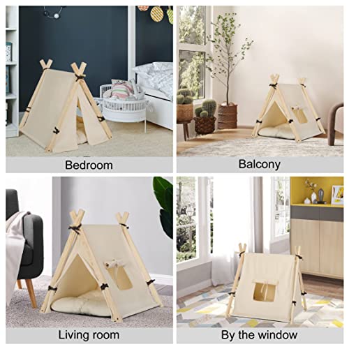 EUGAD Tienda para Mascotas con Cama para Perros Gatos 60x60x70cm Tienda de Lona Lavable Casa para Mascotas con Cojín Suave y Extraíble Montaje Fácil con Soportes de Madera Blanco 0023GD