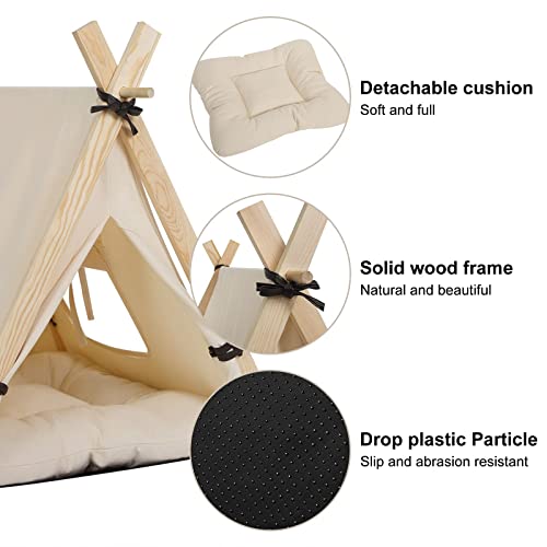 EUGAD Tienda para Mascotas con Cama para Perros Gatos 60x60x70cm Tienda de Lona Lavable Casa para Mascotas con Cojín Suave y Extraíble Montaje Fácil con Soportes de Madera Blanco 0023GD