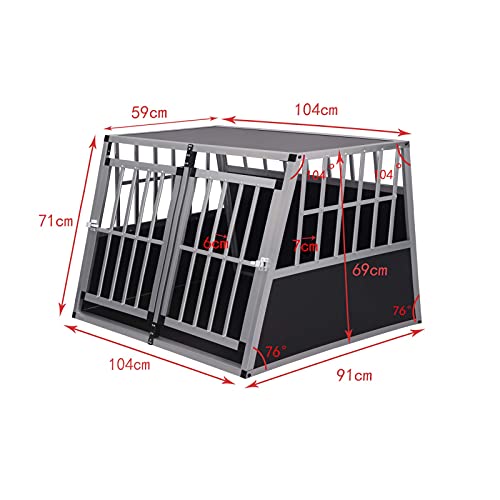 EUGAD Transportín de Aluminio para Perros Gatos Mascotas Jaula Transporte de Viaje para Mascotas Trapezoidal 2 Puerta Plata 104 x 91 x 69 cm 0004LL