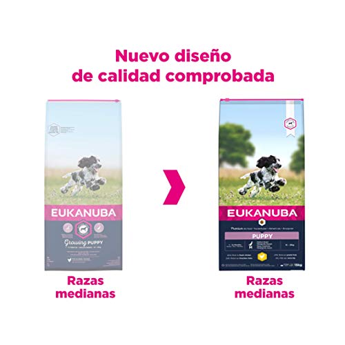 Eukanuba Alimento seco para cachorros de raza mediana, rico en pollo fresco 15 kg