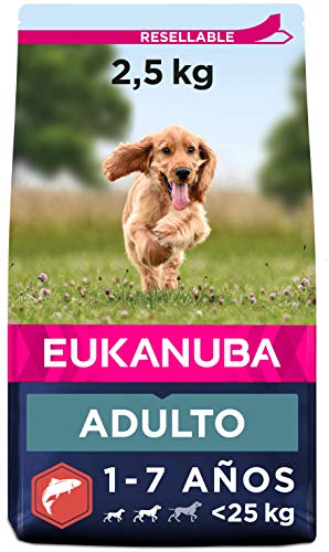 EUKANUBA Alimento seco para Perros Adultos de Razas pequeñas y Medianas, Rico en salmón y Cebada, 2,5 kg