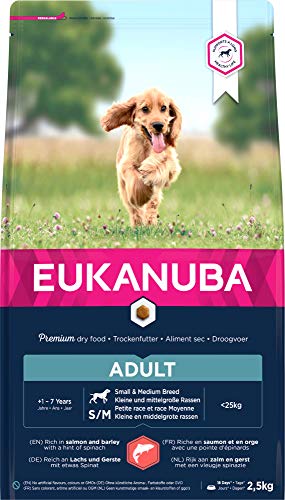 EUKANUBA Alimento seco para Perros Adultos de Razas pequeñas y Medianas, Rico en salmón y Cebada, 2,5 kg