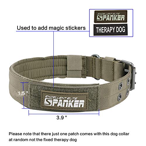 EXCELLENT ELITE SPANKER 1.5"de Ancho Collar de Perro Militar Anillo de Metal Ajustable con Hebilla y Hebilla Collar de Perro de Trabajo para Perros medianos Grandes(Verde Oliva-XL)