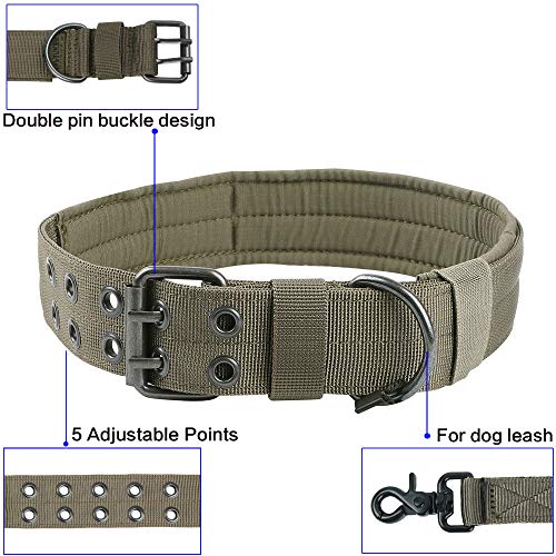 EXCELLENT ELITE SPANKER 1.5"de Ancho Collar de Perro Militar Anillo de Metal Ajustable con Hebilla y Hebilla Collar de Perro de Trabajo para Perros medianos Grandes(Verde Oliva-XL)