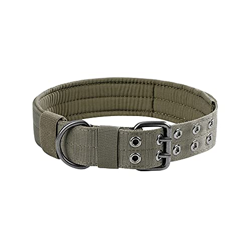 EXCELLENT ELITE SPANKER 1.5"de Ancho Collar de Perro Militar Anillo de Metal Ajustable con Hebilla y Hebilla Collar de Perro de Trabajo para Perros medianos Grandes(Verde Oliva-XL)