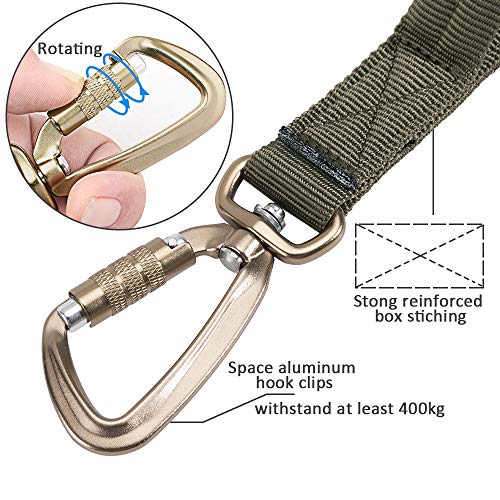 EXCELLENT ELITE SPANKER Correa táctica para Perros Militares Espacio táctico Clips de Gancho de Aluminio Correa elástica para Perros Cuerda elástica Cables para Perros con 2 Asas(Verde Oliva)