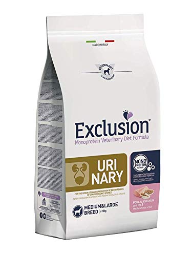 Exclusion Diet Urinary Pork & Sorghum and Rice Medium-Large 12KG- Alimento dietético Completo con formulación monoproteica Animal para Perros con cálculos de estruvita