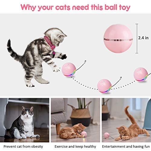 Fairwin Juguetes para Gatos Pelotas, Bolas de Gato Juguete interactivas para Gatos con Luces LED y Juguetes con Hierba Gatera para Gatos de Interior, Rotación Automática de 360 ​​Grados y Carga USB