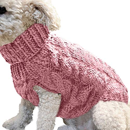 FAMKIT Abrigo de Punto con Cuello Alto para Perros y Mascotas, Ropa para Perros y Mascotas Prendas de Punto (Solo Apto para Perros pequeños o medianos/Perros Grandes no Compre) Light Pink,XL