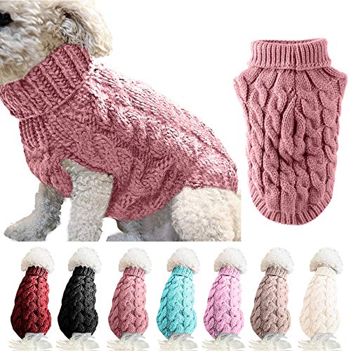 FAMKIT Abrigo de Punto con Cuello Alto para Perros y Mascotas, Ropa para Perros y Mascotas Prendas de Punto (Solo Apto para Perros pequeños o medianos/Perros Grandes no Compre) Light Pink,XL