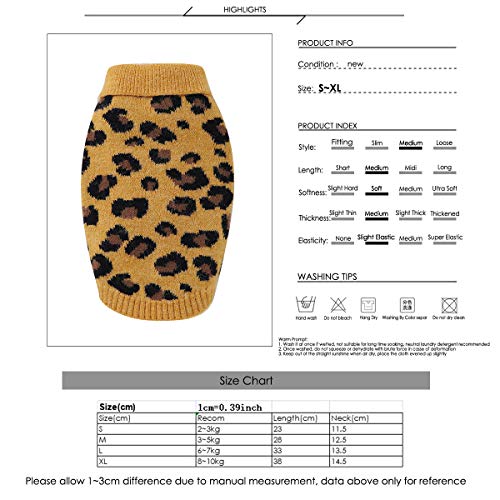 FAMKIT Suéter para Perros Ropa de Invierno para Mascotas Patrón de Leopardo Ropa de Abrigo para Cachorros