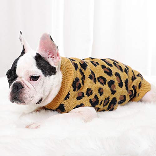 FAMKIT Suéter para Perros Ropa de Invierno para Mascotas Patrón de Leopardo Ropa de Abrigo para Cachorros