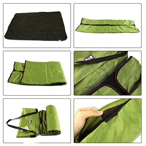 FancyWhoop Manta para Mascotas, Impermeable y de Felpa Manta para Perros con Bolsa de Transporte portátil para Perros Perrito Gato Aplicaciones para exteriore 100 X 70cm Verde