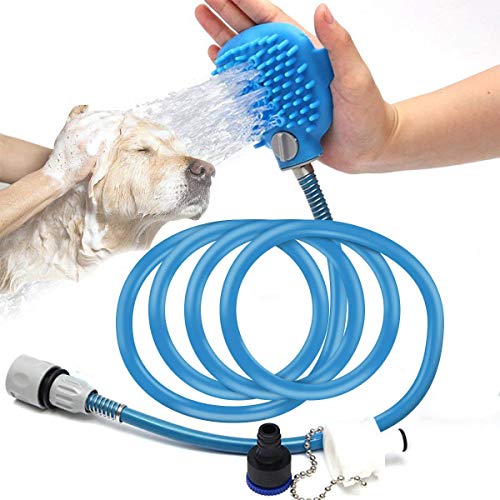 FancyWhoop Rociador Ducha para Mascotas,Herramienta de baño para Mascotas with Brushes Adjustable Hand Held Brush and Wipes 2 in 1, for Perros Gatos Outdoor Bath 2.5 m