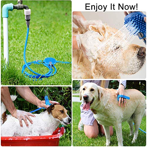 FancyWhoop Rociador Ducha para Mascotas,Herramienta de baño para Mascotas with Brushes Adjustable Hand Held Brush and Wipes 2 in 1, for Perros Gatos Outdoor Bath 2.5 m