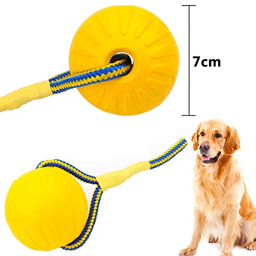 FANDE Bolas para Perros, Pelota para Perros con Cuerda, Pelota para Mordedura de Molar para Mascotas, 7 CM, Indestructible, para Perros y Gatos (Amarillo)