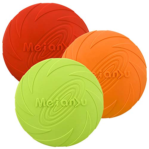 FANDE Interactive Dog Frisbee, 3PCS Dog Rubber Frisbee, para Adiestramiento de Perros, Captura y Juegos al Aire Libre, 18 CM (Verde,Naranja, Rojo)