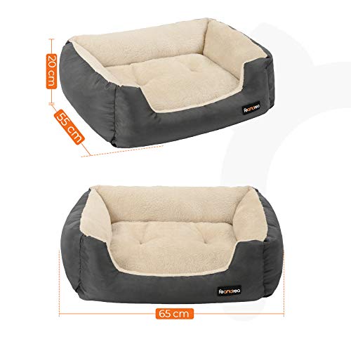 FEANDREA Cama de Perro, Cojín Reversible, 65 x 55 x 20 cm, Gris Oscuro PGW003G01