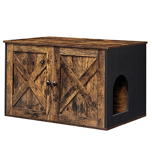 FEANDREA Mueble Arenero para Gatos, Marrón Rústico y Negro PCL002X02