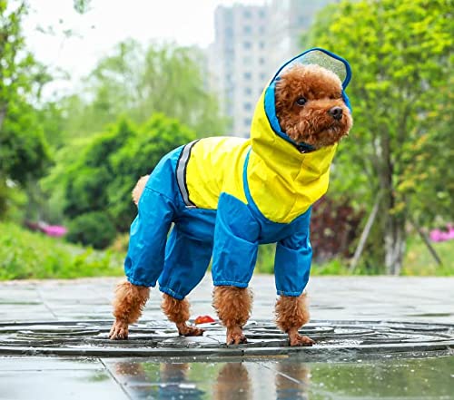 feiling Chubasquero para perros de patchwork, impermeable, con 4 patas y capucha desmontable para perros pequeños, medianos y grandes (XL, azul)