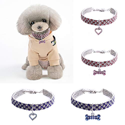 feiling Collar para Gatos con Brillantes Estirable para Mascotas, Collar para Cachorros, Perros pequeños, Ajustable, Collar de Cadena, Poodle, Chihuahua, bichón, Frisa, Pomeranin