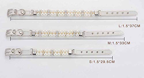 feiling Collar para perros pequeños, cachorros, perlas brillantes, collar de gato ajustable, collar de perro para cachorro para Poodle Chihuahua Bichon Frise Pomeranin (L: 28-34 cm, blanco)