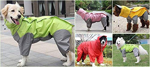 feiling Patchwork Lluvia Abrigo para Perro Chubasquero Impermeable 4 Patas de Lluvia Chaqueta Mascotas Rain Coat Dog con Desmontable Capucha para Grandes Mediano y Pequeños Perros (26#, Verde)