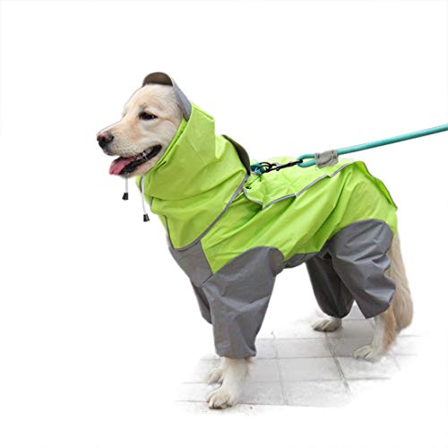 feiling Patchwork Lluvia Abrigo para Perro Chubasquero Impermeable 4 Patas de Lluvia Chaqueta Mascotas Rain Coat Dog con Desmontable Capucha para Grandes Mediano y Pequeños Perros (26#, Verde)