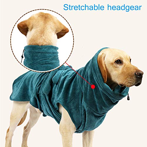 FEimaX Albornoz para Perros Toalla Cobija Pijama de Perro Ajustable Chaqueta Súper Absorbente Secado Rápido Mantener Caliente Suave Accesorios de Baño Gato Cachorros (XXL)