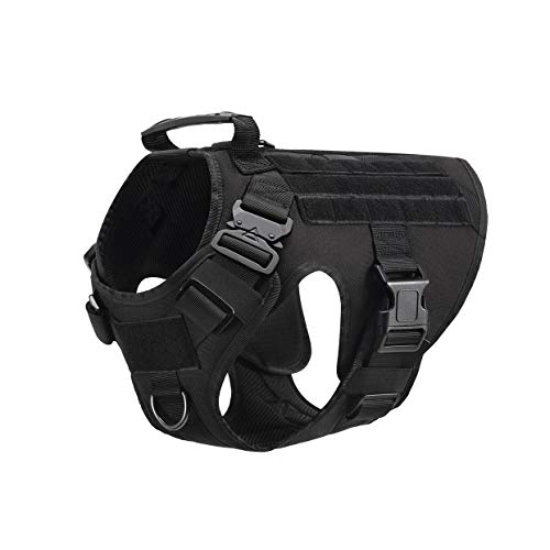 FEimaX Arnés Perro Grande Mediano Militar Chaleco de Entrenamiento Ajustable para Perros con Anillo de aleación Anti-tirón y Sistema Molle Chaleco de Trabajo de Perro para Caminar Cazar (Negro, M)