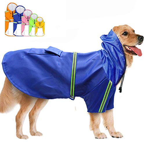 FEimaX Impermeable para Perros Abrigo Impermeables con Capucha, Chubasquero Reflectante y Ajustable, Poncho de Lluvia Impermeable para Perros Pequeños medianos y Grandes