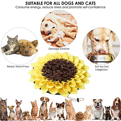 Felenny Perro Snuffle Mat Girasol Comida Lenta Estera de Alimentación con Hebilla de Cuerda Pet Nosework Training Treat Mat Small Pet Treat Interactivo Rompecabezas Dispensador de