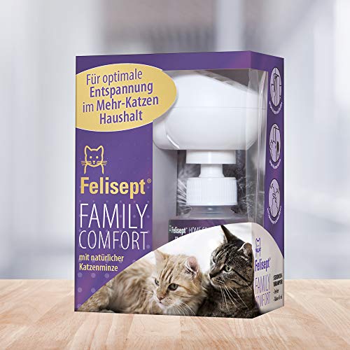 Felisept Family Comfort Agente Relajante En El Hogar Multigato Set De Repuesto Y Difusor 45ml - con Hierba Gatera Natural - Libera Las Tensiones En Los Hogares Multigatos Y Reduce De Forma Sostenible