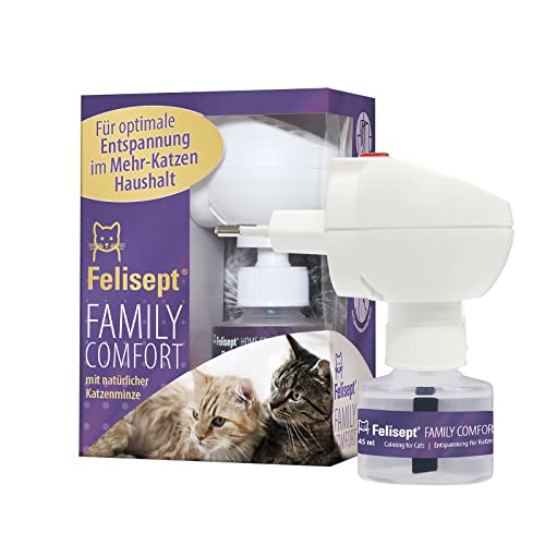 Felisept Family Comfort Agente Relajante En El Hogar Multigato Set De Repuesto Y Difusor 45ml - con Hierba Gatera Natural - Libera Las Tensiones En Los Hogares Multigatos Y Reduce De Forma Sostenible