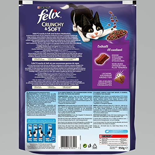 Felix Crunchy & Soft Pienso seco para Gatos (4 Paquetes de 950 g)