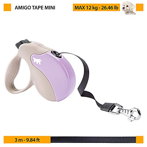 Ferplast 75702019 - Correa retráctil para Perros Amigo Tape Mini, Cinta Extensible, 3 m, máx. 12 kg, Violeta, Beige, Talla única