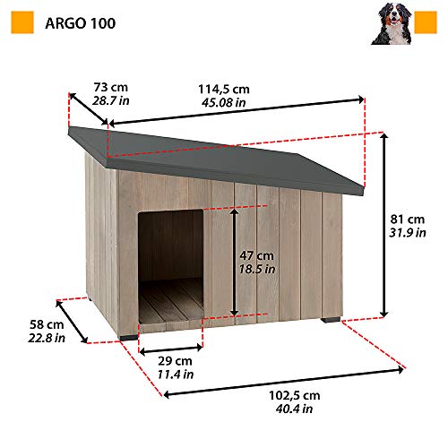 Ferplast 87027400 Exteriores, Caseta para Perros Argo 100 de Madera FSC con Pintura no Tóxica, Resistente a los Rayos U.V, Plástico