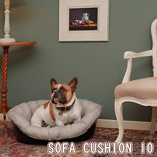 Ferplast Cojín para Cama de Perros y Gatos SOFÀ Cushion 10 Funda Acolchada para Cama de Animales Tipo Cesta de plástico, Algodón Lavable, Regulable con cordón elástico, 96 x 71 x h 32 cm Gris/Café