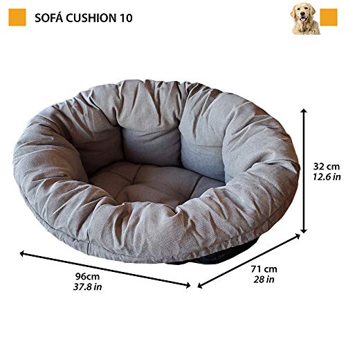 Ferplast Cojín para Cama de Perros y Gatos SOFÀ Cushion 10 Funda Acolchada para Cama de Animales Tipo Cesta de plástico, Algodón Lavable, Regulable con cordón elástico, 96 x 71 x h 32 cm Gris/Café