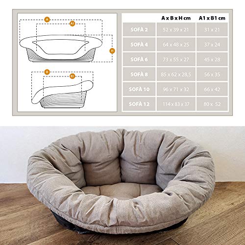 Ferplast Cojín para Cama de Perros y Gatos SOFÀ Cushion 10 Funda Acolchada para Cama de Animales Tipo Cesta de plástico, Algodón Lavable, Regulable con cordón elástico, 96 x 71 x h 32 cm Gris/Café